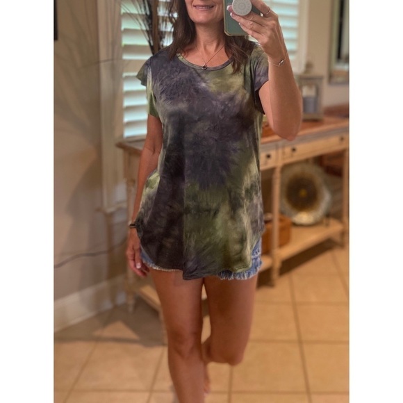 Tie Dye Flutter Ruffle Short Sleeve Green 3020 - Picture 5 of 10